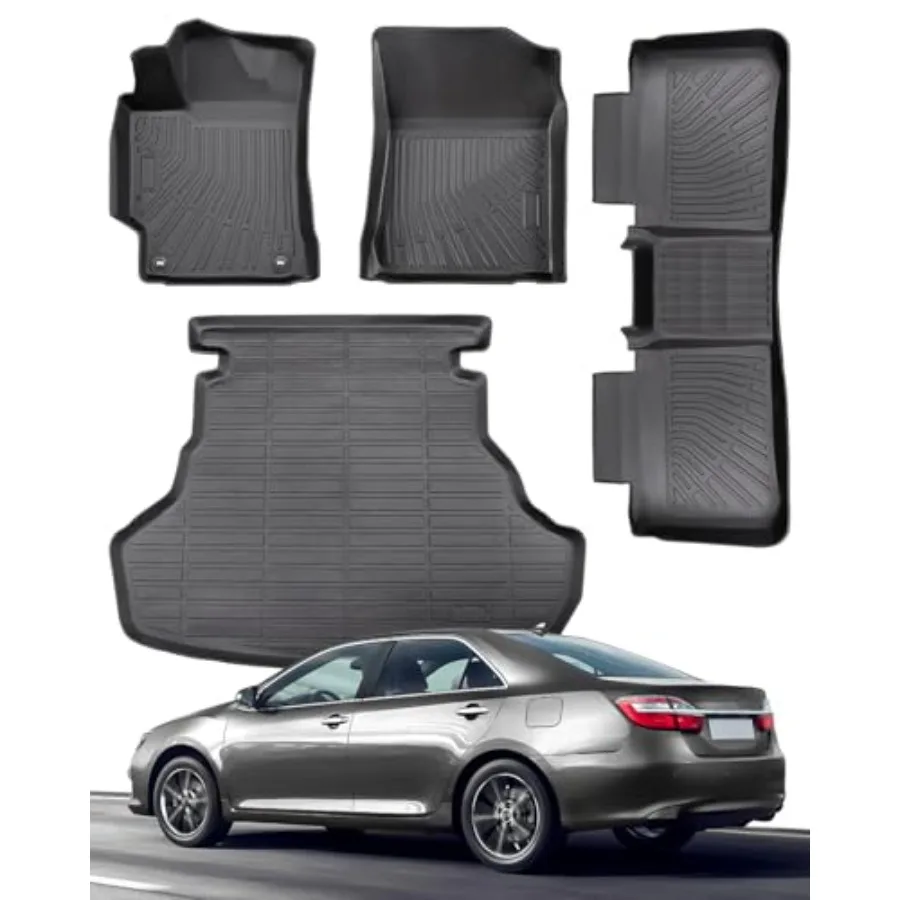 

Комплект из 4 лазерно-резанных ковриков для пола (TPE) для Toyota Camry 2015-2017 LE SE XSE XLE: всепогодные, противоскользящие, полный комплект для переднего и заднего салона, а также для багажника