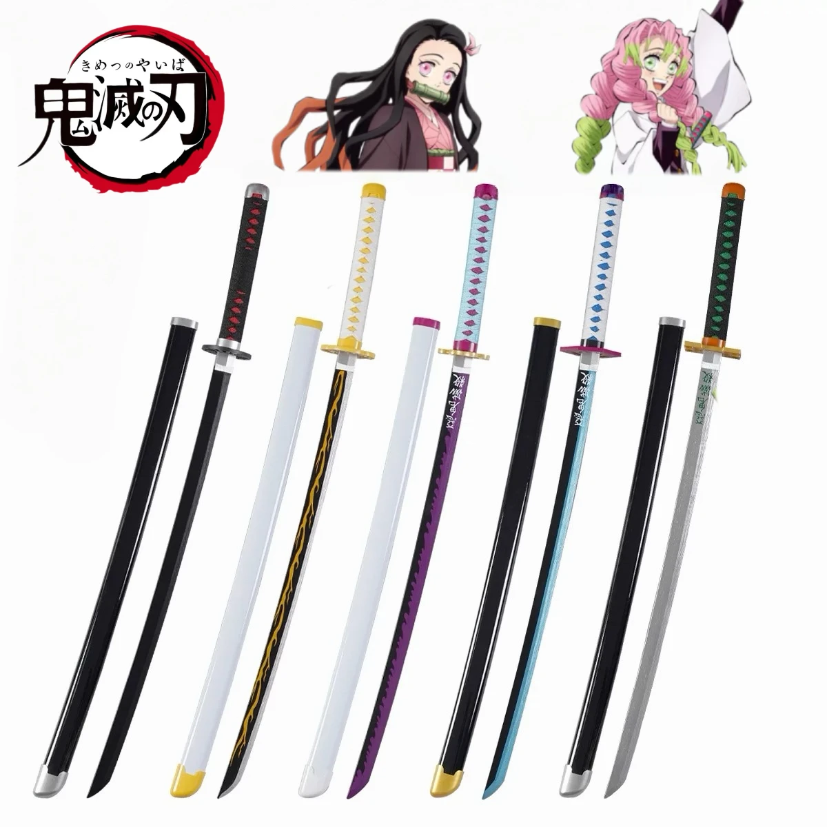 39.3 inch Demon Slayer Kamado Tanjirou Houten Katana Zwaard Ninja Mes Originele Samurai Katana Sabel Cosplay Accessoires Prop Speelgoed