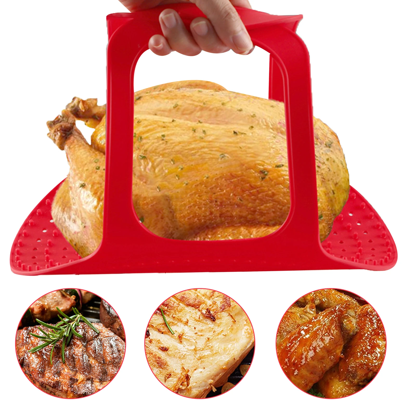 

Silicone Bbq Chicken Basket Non-Stick Turkey Lifter Oven Grill Tool Heat-Resistant Pallet Pad For Camping Picnic Cooking
