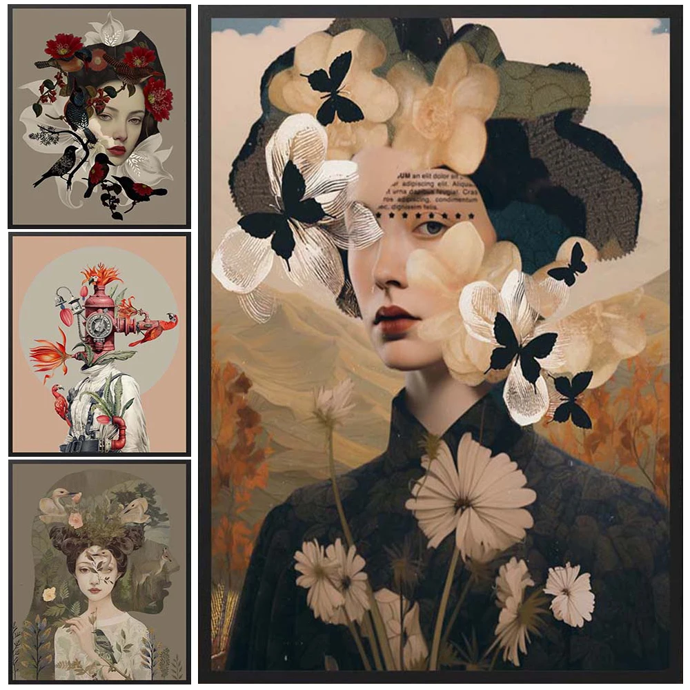 

Abstract Girl Flower Woman Surrealism Portrait Poster Wall Art Canvas Painting Home Decor Wall Pictures For Living Room Unframed