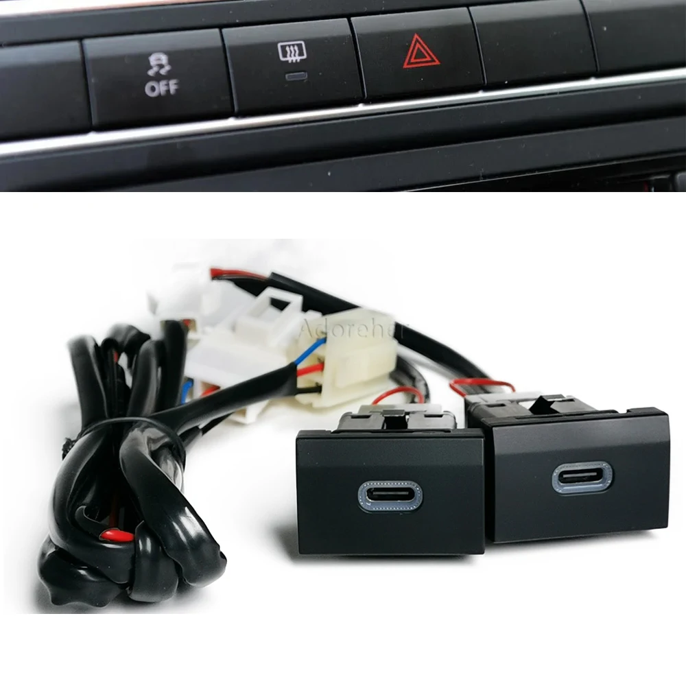 1PC Fit For POLO 2011-2013 Red LED Car Dual Type C PD Charger Socket Charging Outlet Power Phone Adapter Car Accessories