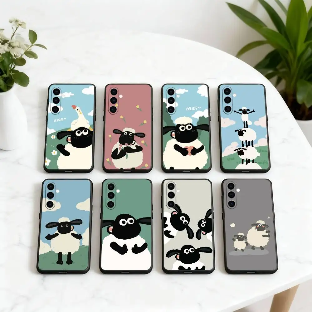 Funda de teléfono Clever the S-Sheep S-Shaun-SS de silicona negra suave para Samsung Galaxy A73,A72,A71,A70,A53,A52,A51