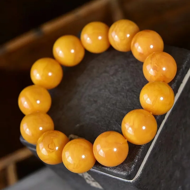 Natural Backflow Old Beeswax Flower Yellow Chicken Grease Single Circle Bracelet Demon Pattern Amber