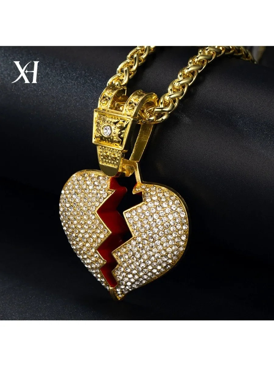 Harfeng broken split love necklace, full of diamonds hand-inlaid, fashionable men's and women's long necklaces