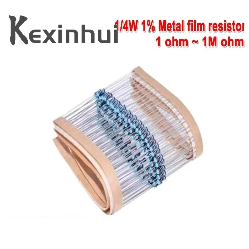 100pcs/lot 1/4W 1% Metal film resistor 1R~1M 100R 220R 330R 1K 1.5K 2.2K 3.3K 4.7K 10K 22K 47K 100K 100 220 330 1K5 2K2 3K3 4K7