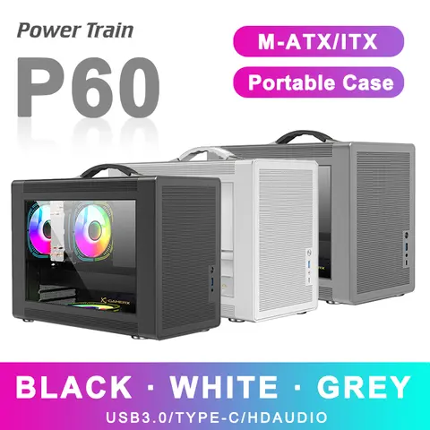 전원 트레인 P60 M-ATX 휴대용 컴퓨터 케이스 ITX 마더보드 ATX/SFX 전원 공급 장치 지원 U3 Type-C 데스크탑 미니 소형 섀시