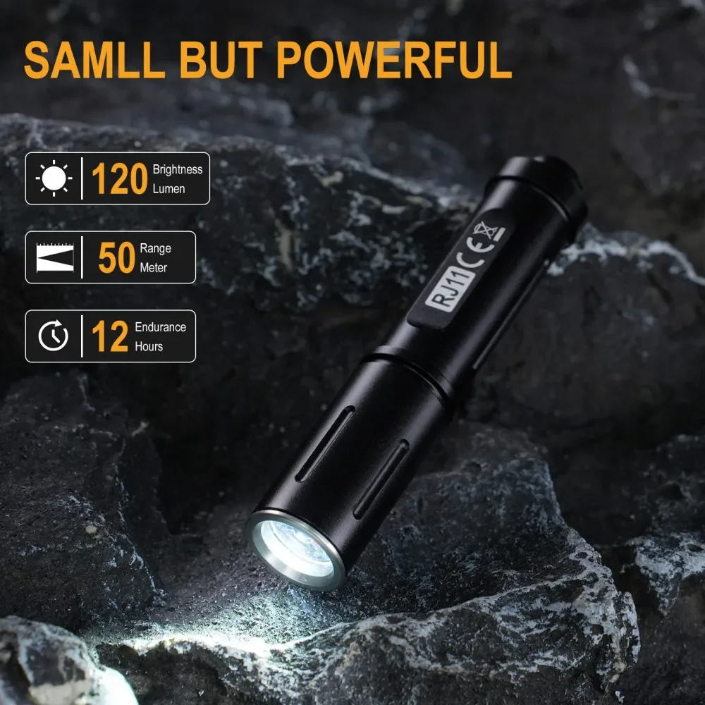 BORUiT RJ11 Mini Keychain Tactical Flashlight Torch IP67 Waterproof Camping Lantern Use AAA Battery