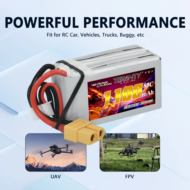TERANTY 4S 1100mAh 80C/160C RC 헬리콥터 쿼드콥터 FPV 레이싱 드론 RC 부품용 Lipo 배터리 14.8V 충전식 배터리 썸네일 4