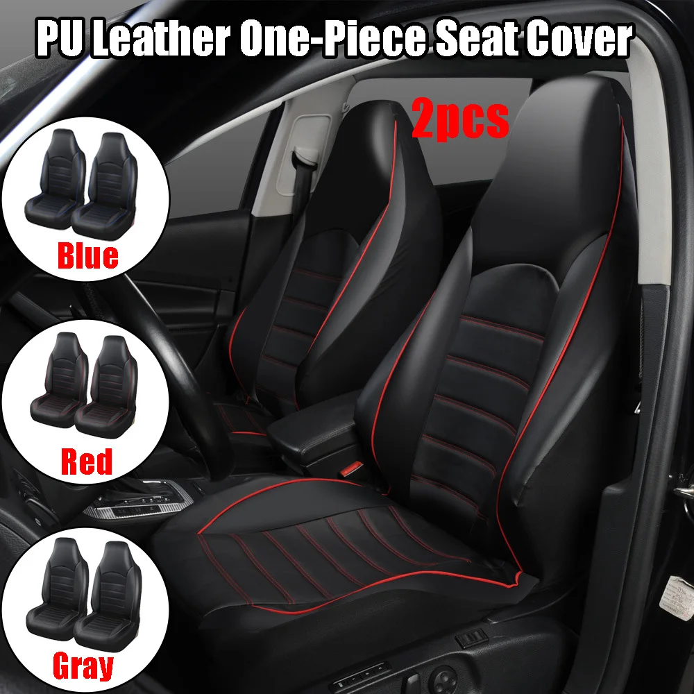 2pcs PU Leather Front Seat Cover Fully Enclosed One-Piece Car Fashion Style Seat Cover Universal Car Seat Accessories 3 Colors