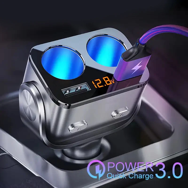 Quick Charge Car Cigarette Lighter Socket Splitter Charger Dual USB PD QC 3.0 12V 66W Auto Type C Charging Power Adapter Plug