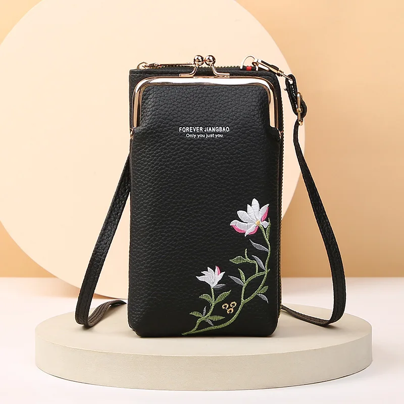 2024 Women Crossbody Bag PU Leather Phone Purse Bag Elegant Flower Pattern Messenger Bag Small Female Shoulder Handbag For Girls