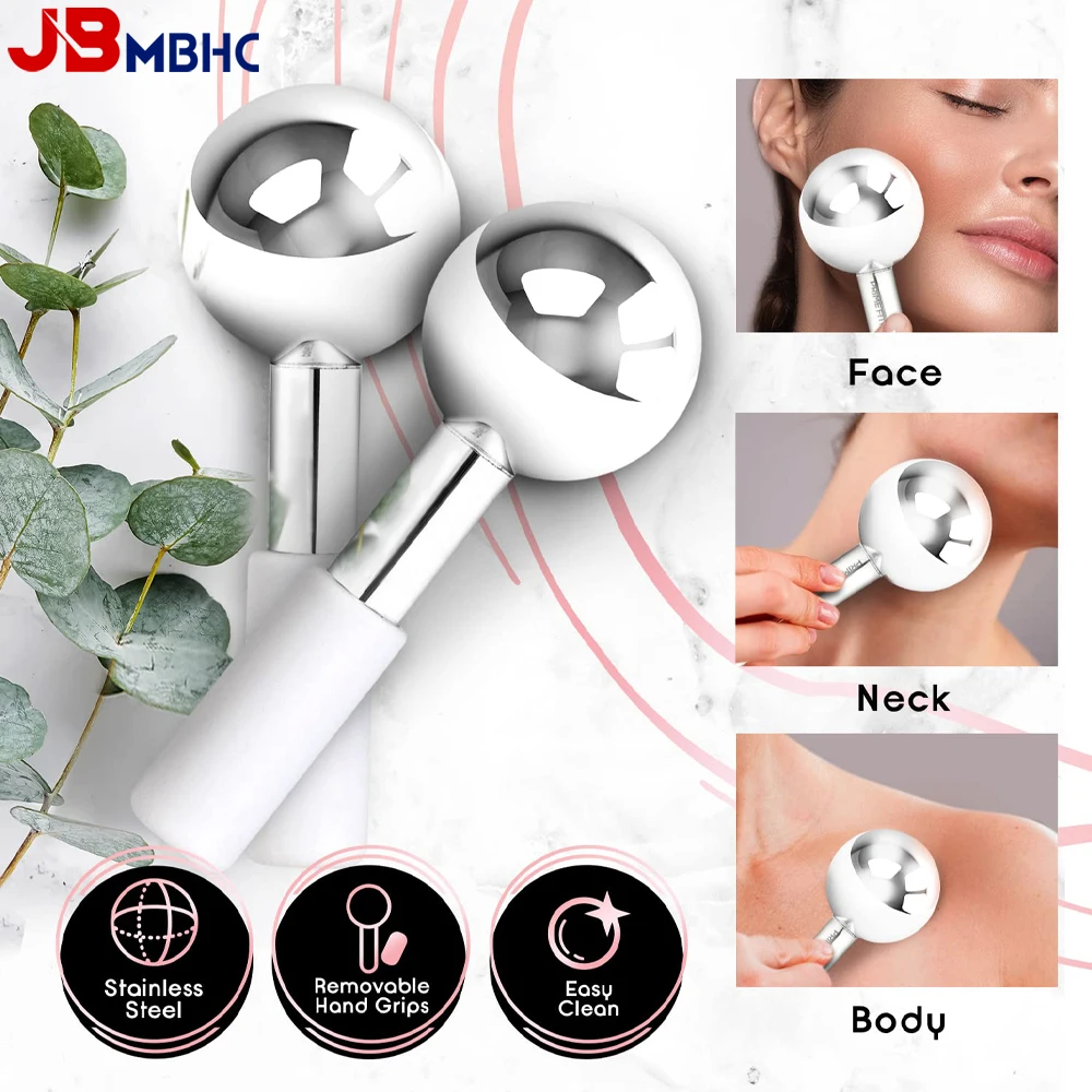 Ice Globes for Facial Stainless Steel Cooling Roller Skin Beauty Spa Cooling Globe Face Massage Ball Face Care Cryo Freeze Stick