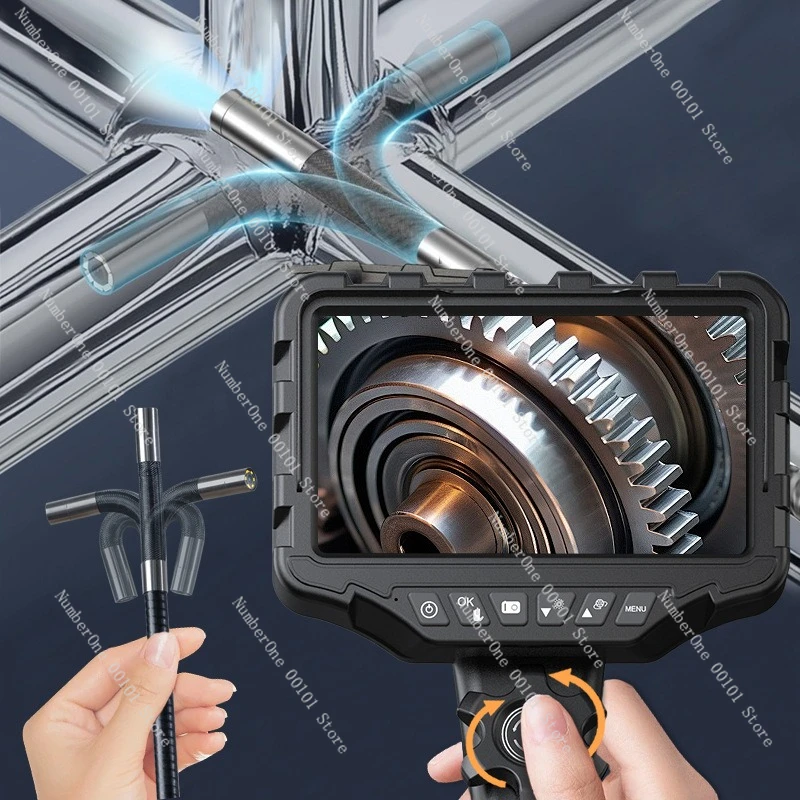 

360 degree rotating industrial endoscope steering dual lens display pipe auto repair equipment high definition detection