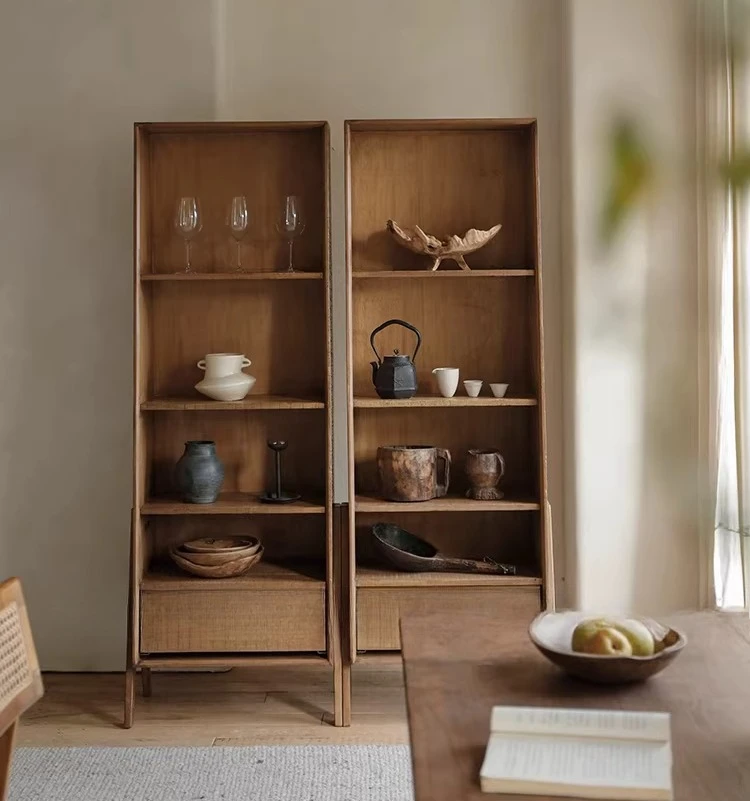 Japanese-style wabi-sandy wind solid wood combination chest cabinet bedroom storage drawer storage bookcase