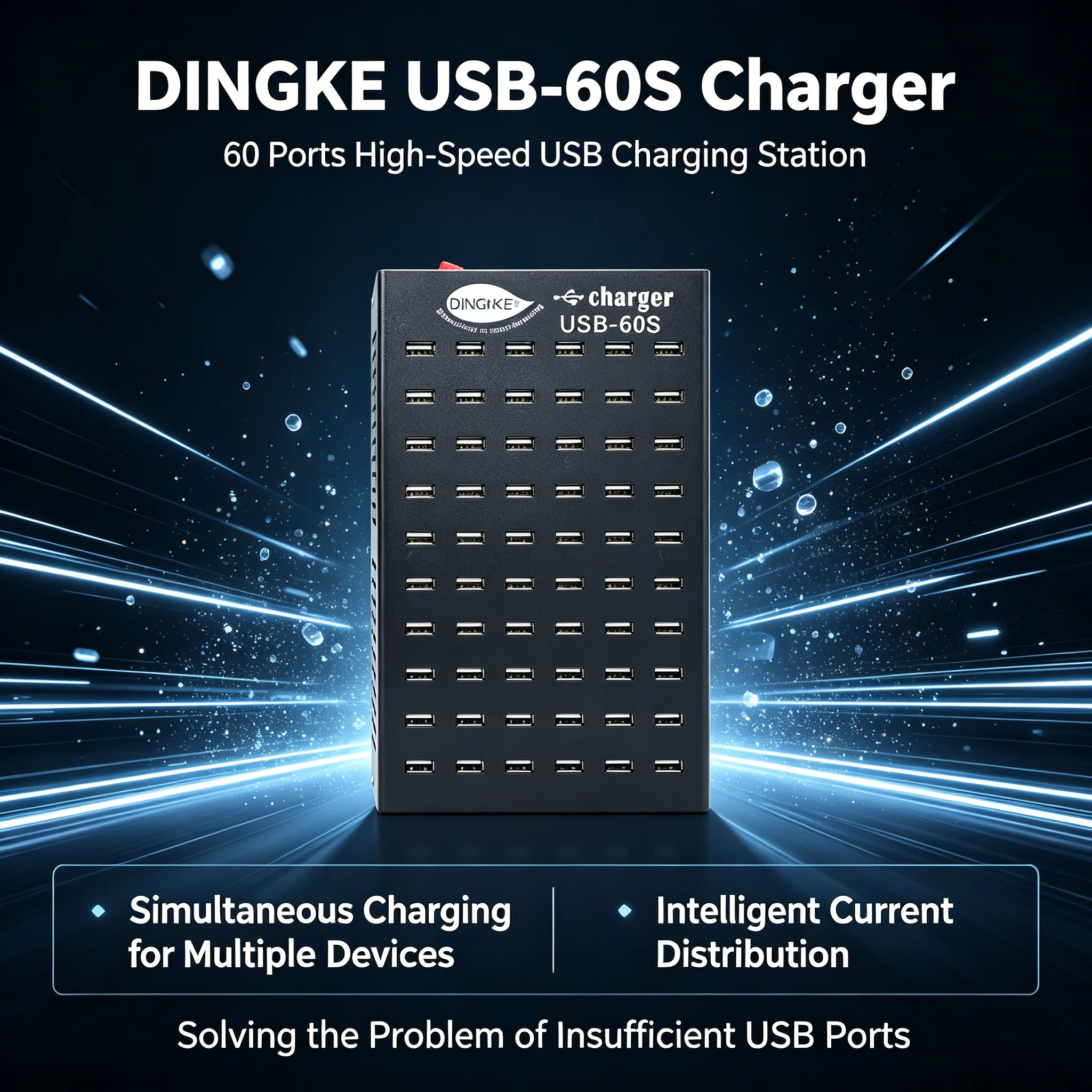 

60 Ports Industrial USB Hub Charging Station, High Power USB Splitter Dock for Phone Farm & Multi Device Charging
