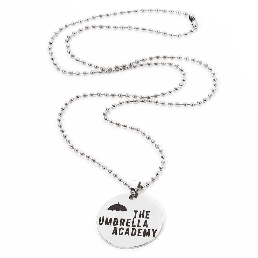 Stainless Steel Umbrella Academy Charm Necklace Cosplay Round Bead Chain Umbrella Woman Gift Letter Fashion Necklace