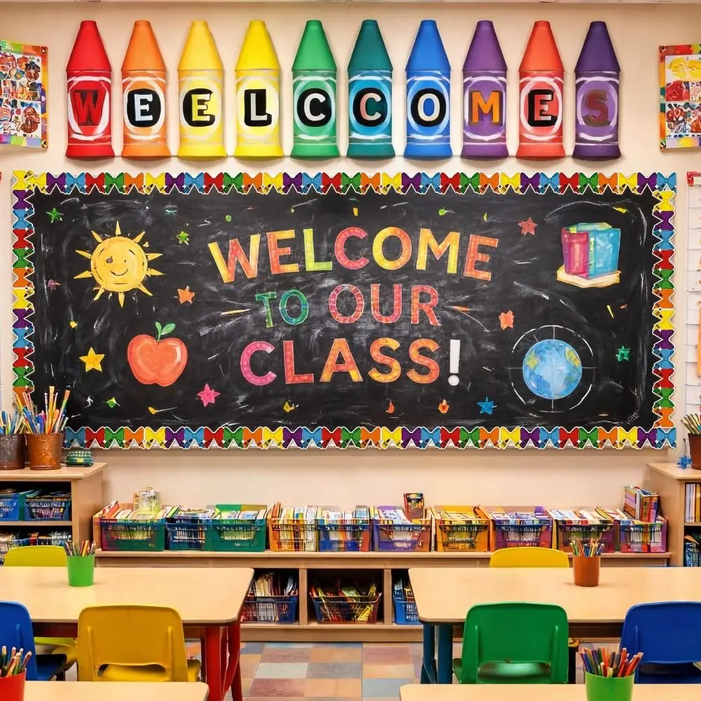 Self Adhesive Bulletin Board Border Sticker Cartoon Pattern Cuttable Classroom Border Sticker Roll Design 10m/roll