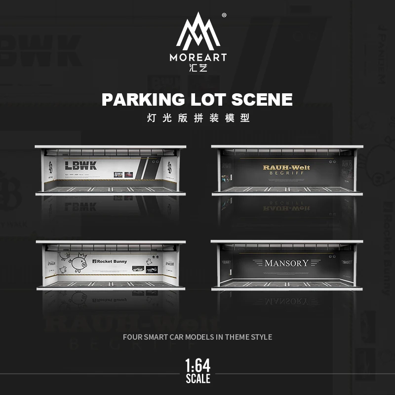 

MoreArt 1:64 LBWK/RWB/Rocket Bunny/Mansory Garage Assembled Scene Diorama with Light Model Car Display