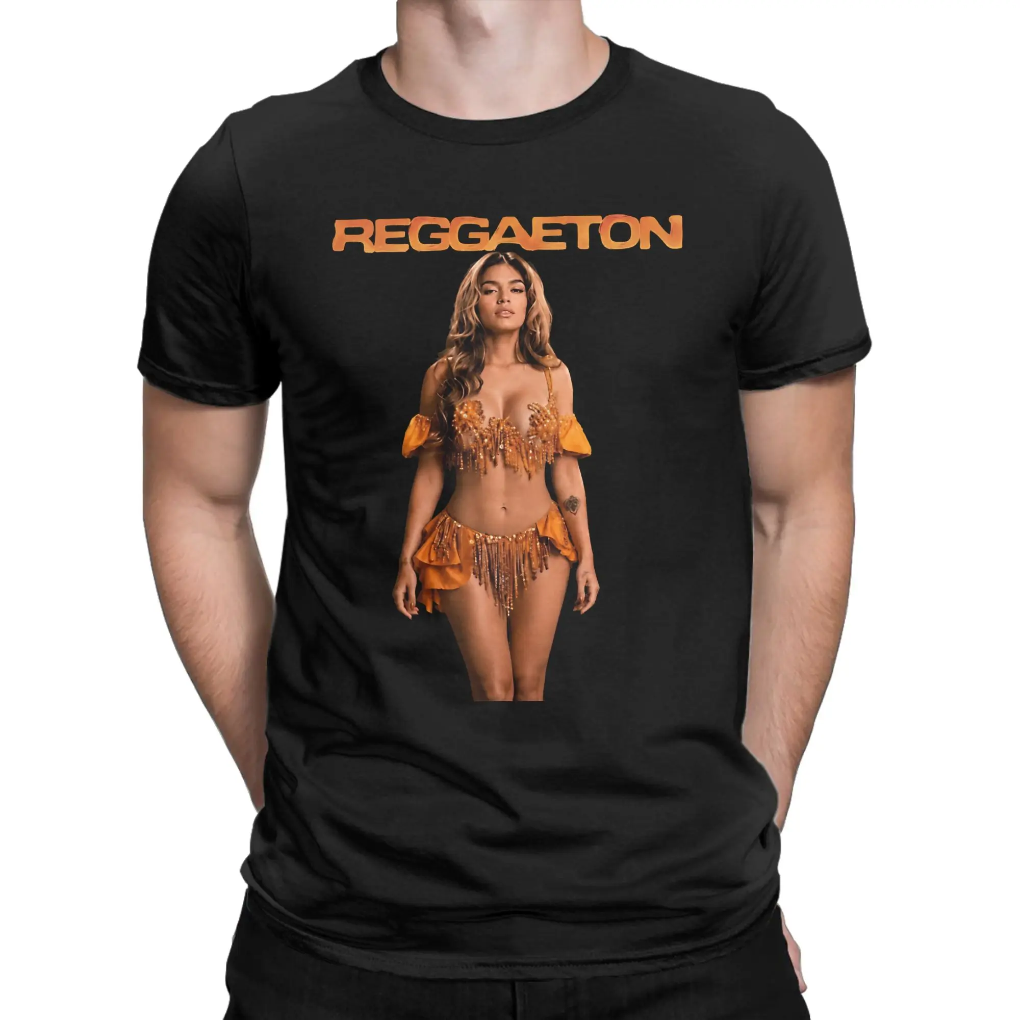 Karol G Orange Tassel Samba Outfit Latina Woman T-Shirt for Men  Awesome Cotton Tees Crew Neck Short Sleeve T Shirt Gift Tops