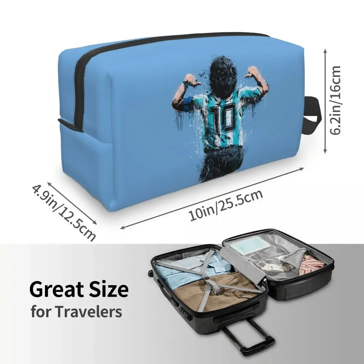 Custom Maradona Toiletry Bag for Women Argentina Soccer Legend 10 Makeup Cosmetic Organizer Ladies Beauty Storage Dopp Kit Case