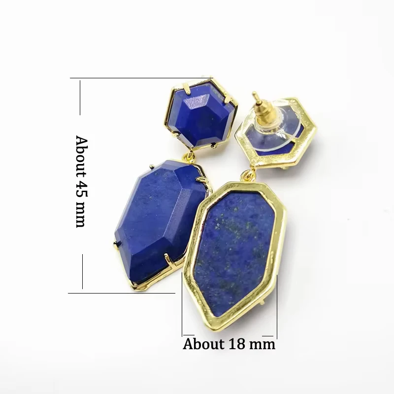 18X45mm Damen Ohrstecker Geometrischer Edelstein-Schmuck Doppelseitig Facettierte Sechseckige Schwertspitze auf Naturstein Labradorit Ohrringe – Detail 1