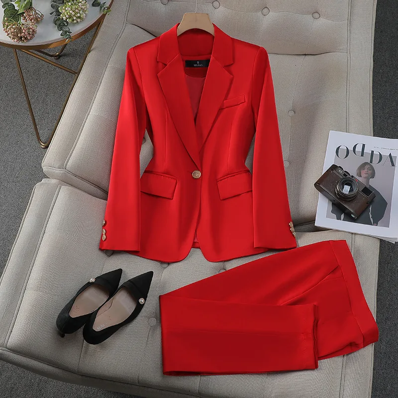 Spring Autumn Women Business Suits with Pants and Jackets Coat Formal OL Styles Pantsuits for Women Blazers Professional