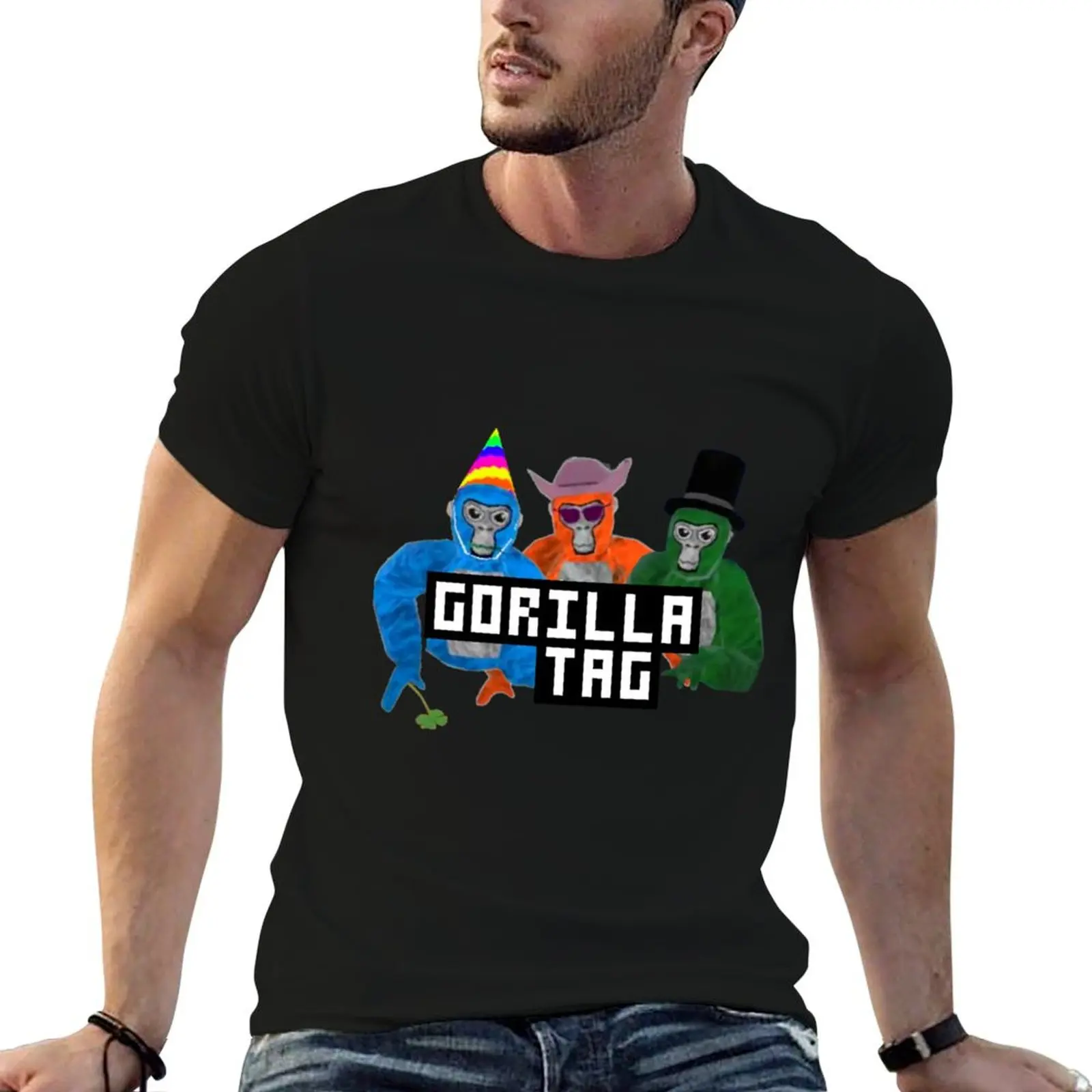 Gorilla Tag Gorilla Blue Party Hat Orange Cowboy Green Top Hat Monkey by POLKART T-Shirt aesthetic clothes T-shirt men