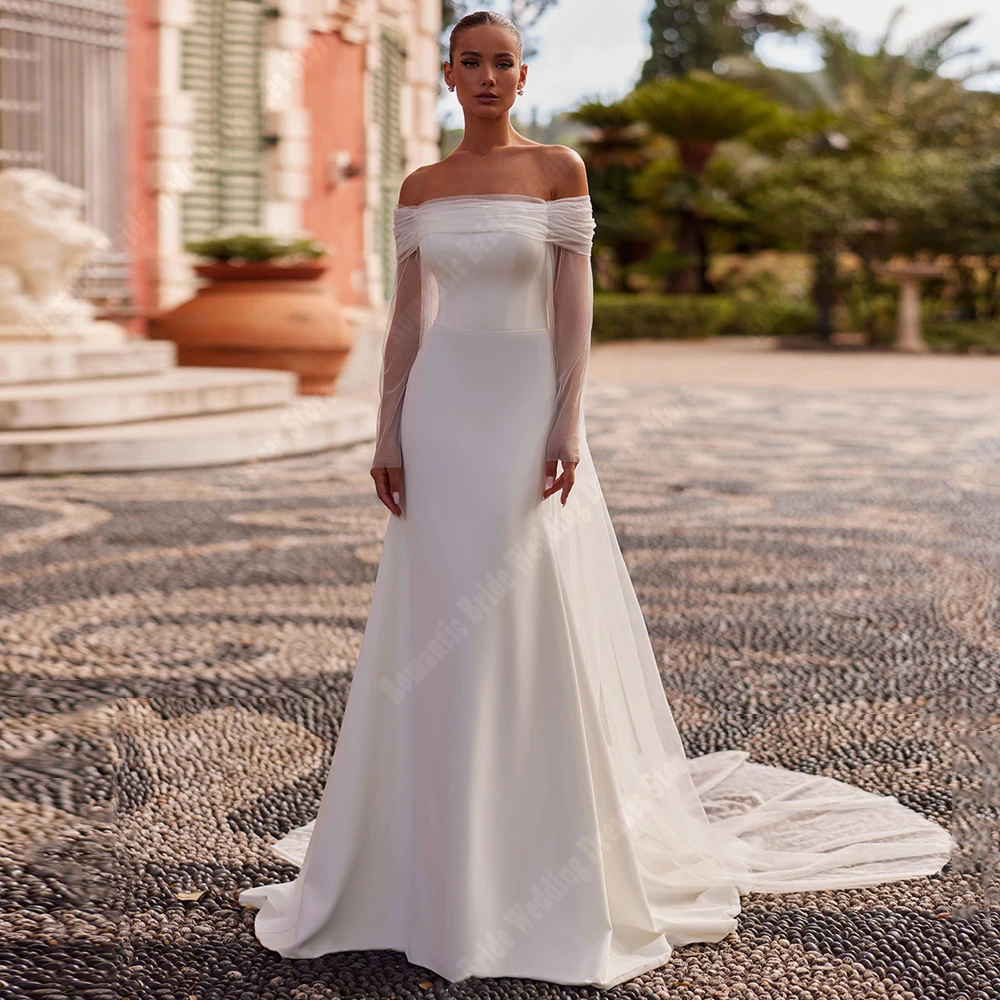

Off Shoulder Satin Women Wedding Dresses Sexy Mermaid Princess Bridal Gowns Mopping Length Party Vestidos De Novias Customized