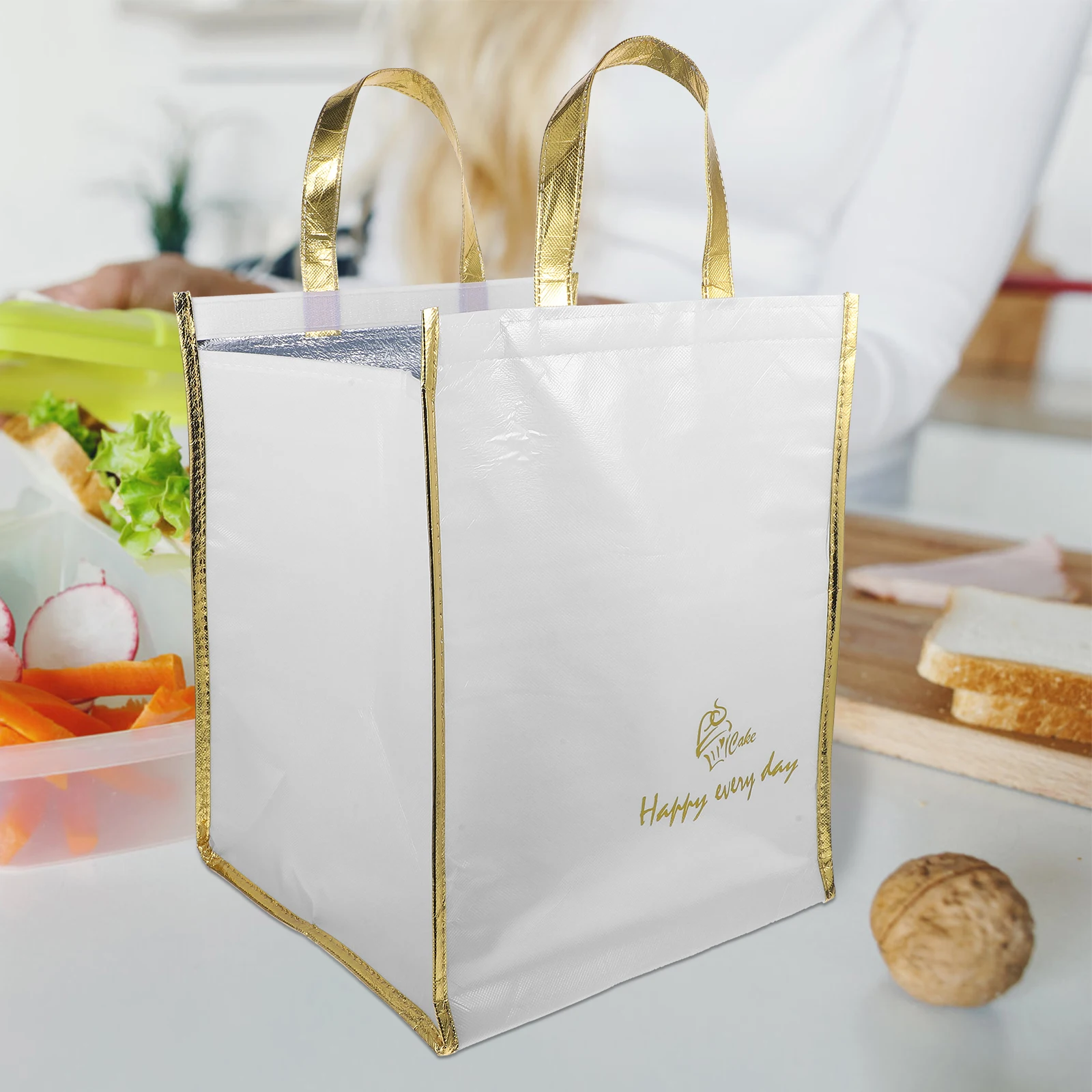 

2Pcs Insulated Food Delivery Bags Portable Thermal Cooler Bags Foldable Large Capacity Grocery Carrier Cooler Food Delivery Bag