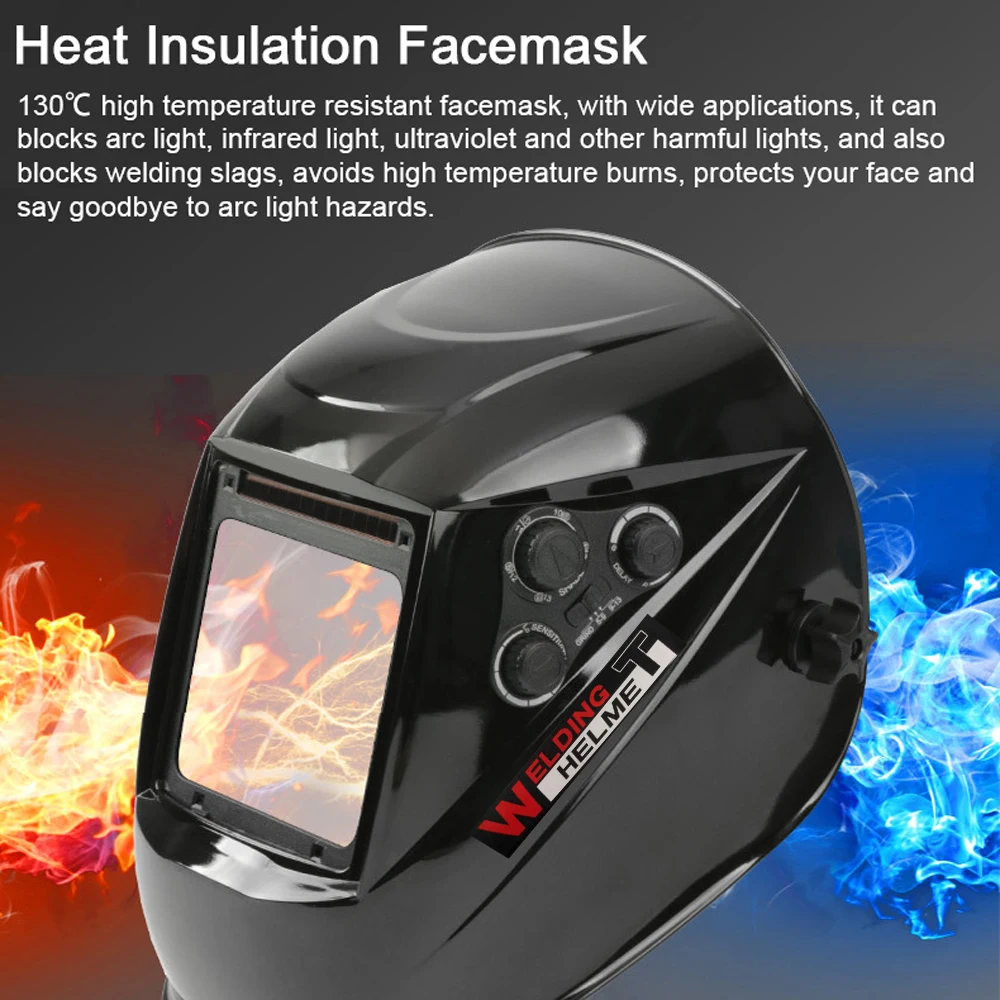 

Solar Charging Automatic Dimming Welding Mask Large View True Color Welding Facemask 130℃ Resistant Auto Darkening Weld Facemask