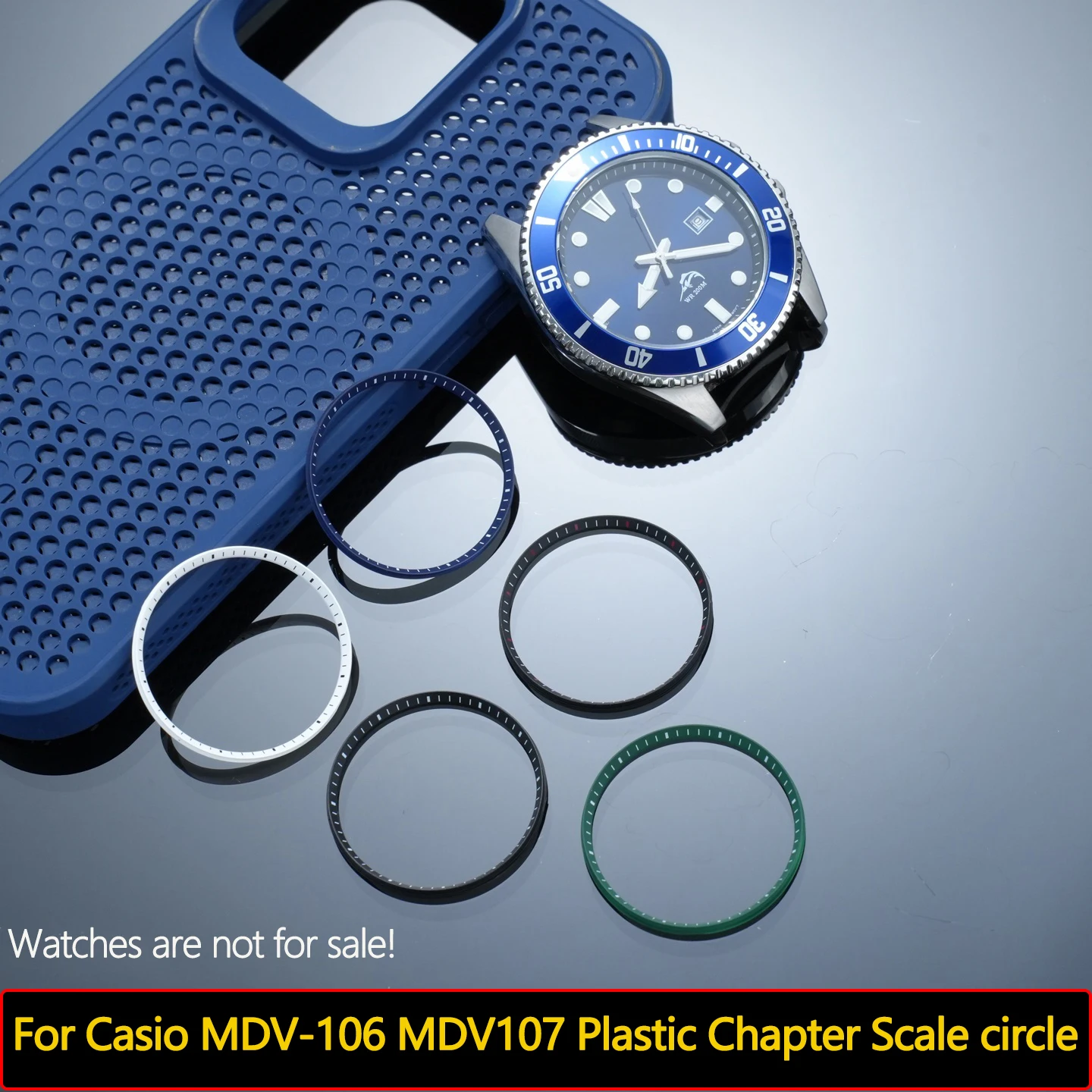 Циферблат MDV-106 для Casio Swordfish MDV-106/107. Пластиковое кольцо с внутренним кольцом 32,7 мм. Модифицированные детали часов.