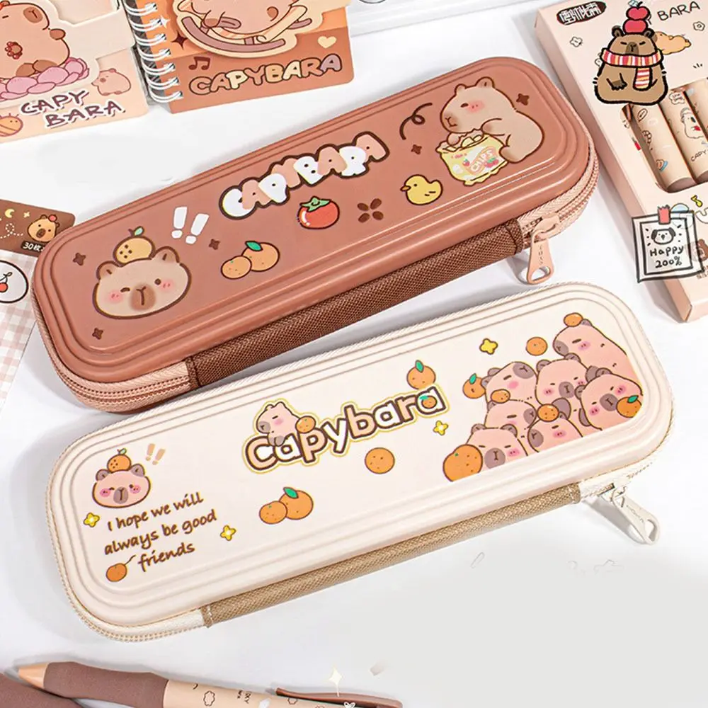 Cute Large Capacity Capybara Pen Bag Waterproof Funny Capibala Pencil Case Zipper Animal Stationery Storage Bag Children