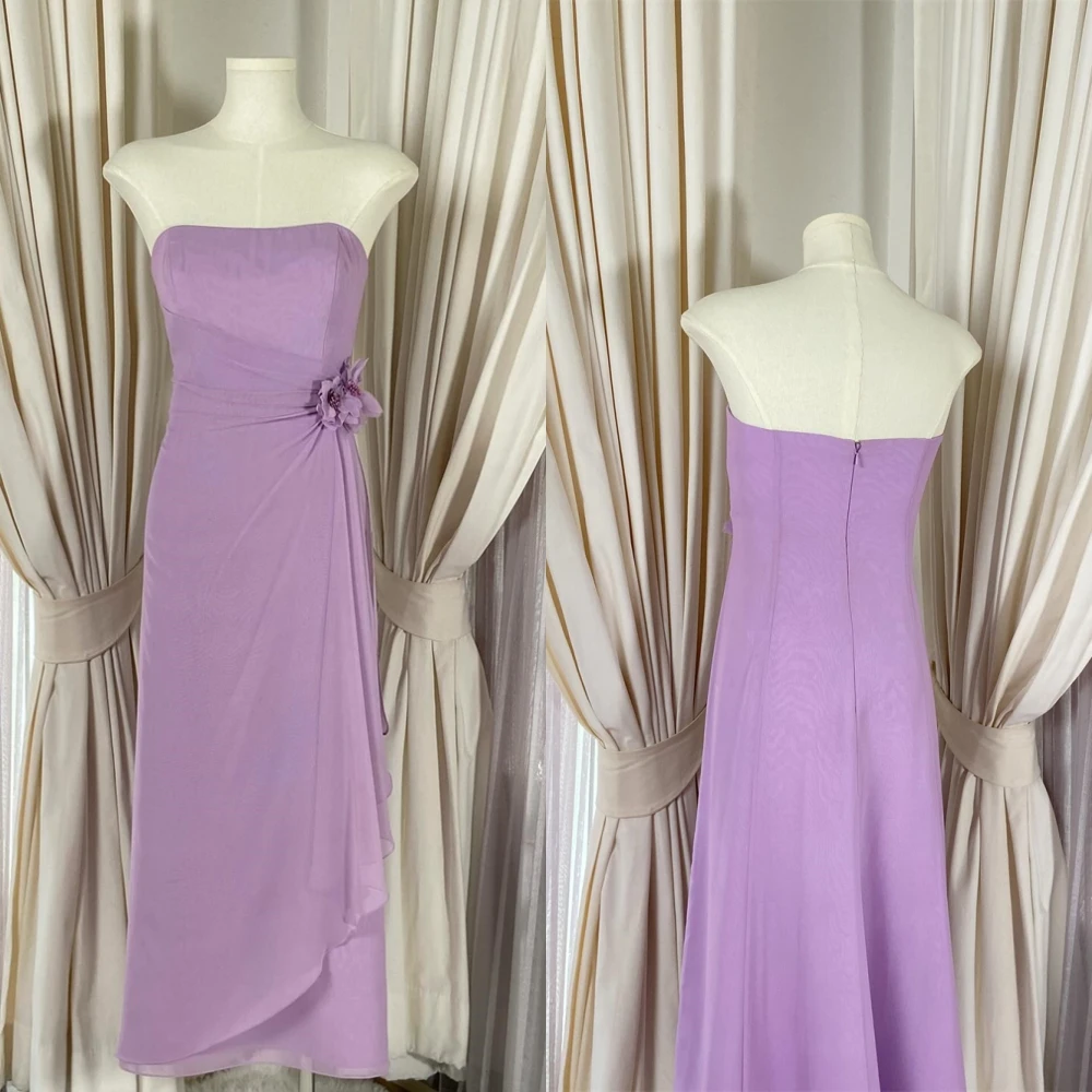 

Customized Temperament Light Purple Jersey Evening Dress Elegant Graceful Strapless Sleeveless Zipper Back Homecoming Dress