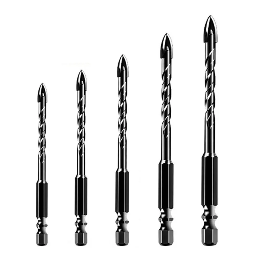 

Triangle Cross Drill Bits 5PCS with Hex Handle for Glass Tile Stone Concrete Wood Plastic Hole Opener Sizes 4 5 6 8 10MM Black