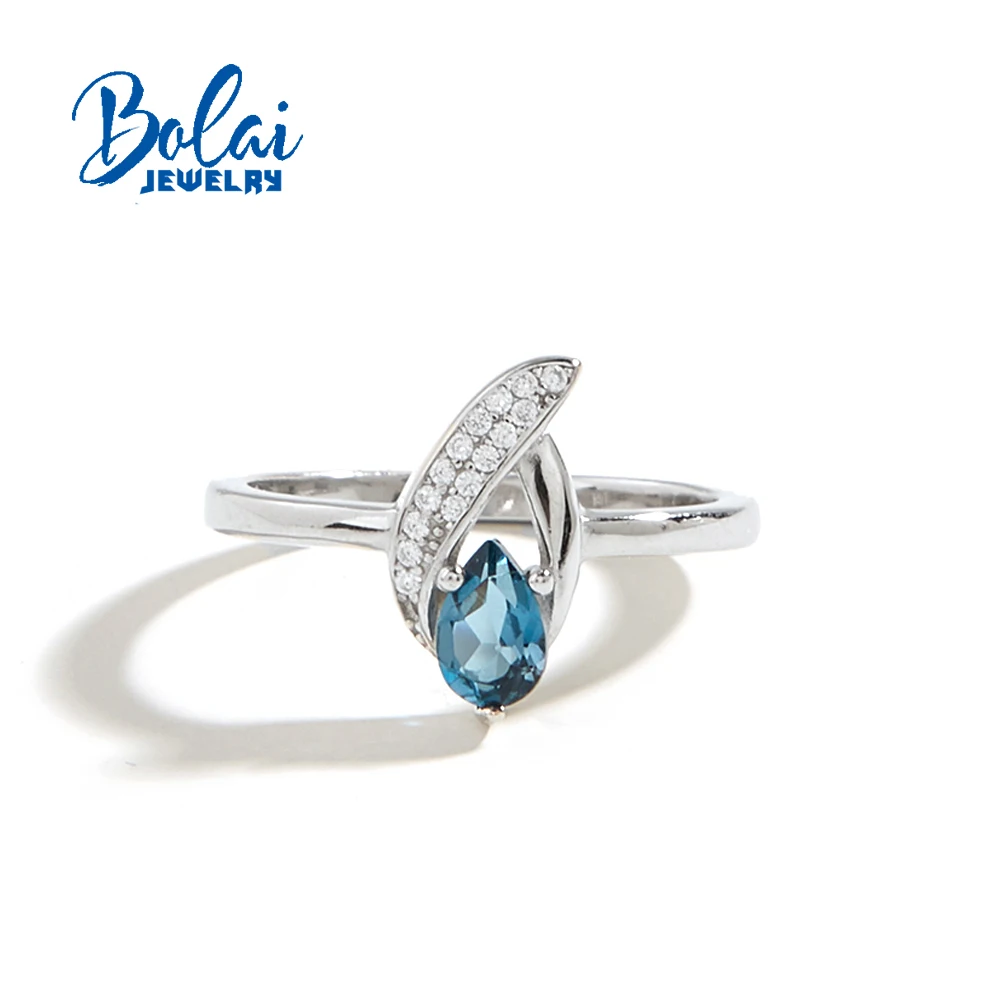 925 Sterling silver Ring brazil London blue topaz pear 4*6mm  natural gemstone fine jewelry for women wife nice gift bolai