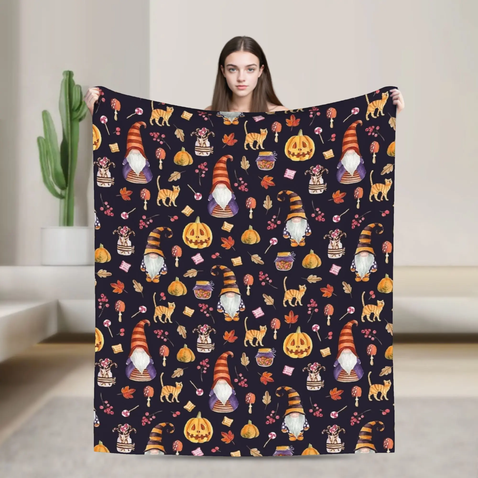 

Halloween Gnomes Pumpkin Blanket Quality Warm Soft Bedding Throws Autumn Child Bedroom Print Bedspread