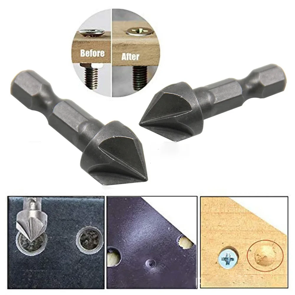 Pratica punta da trapano svasatore a 6 flauto 1 pz 13mm 36mm 45 #   Five bordi svasati in acciaio a 6 slot per la lavorazione del legno