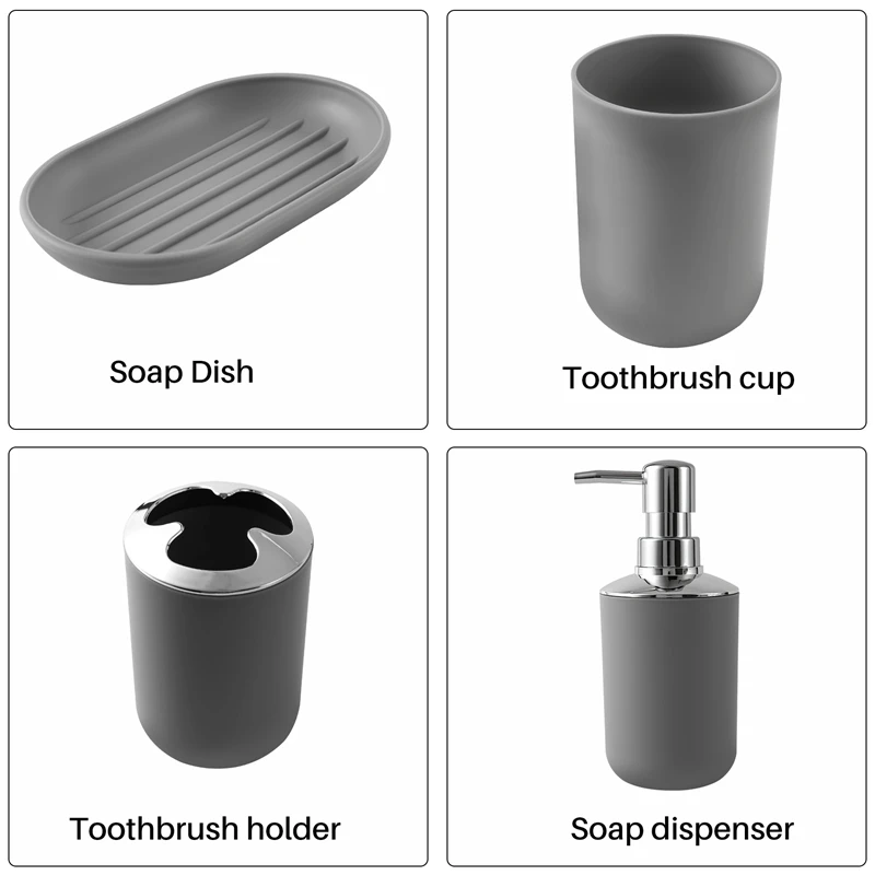 

INW-0e4 Pcs Plastic Bathroom Accessory Set,Bath Toilet Brush Accessories Set with Toothbrush Holder,Toothbrush