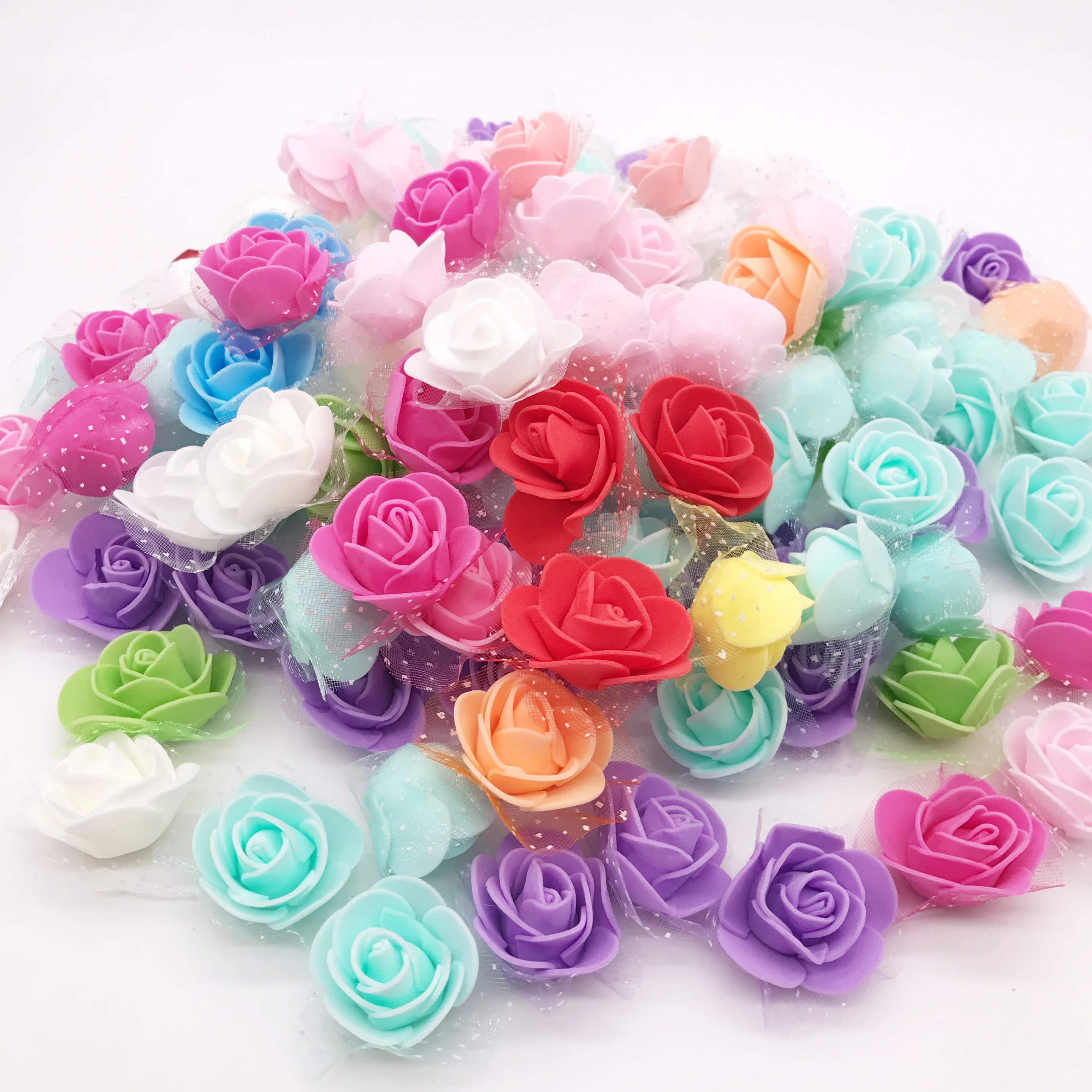 100Pcs/lot 3.5cm Mini PE Foam Rose Heads Artificial Silk Flowers For Home Garden DIY Pompom Wreaths Wedding Decor Supplies