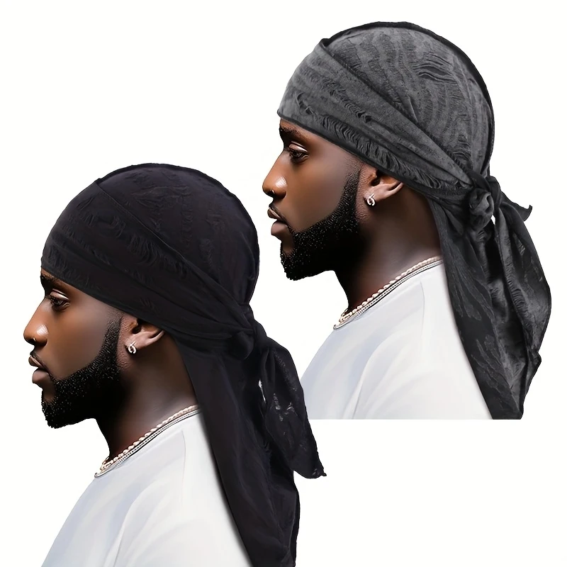 

Набор из 2 штук: ретро-бандана с рваными элементами, пиратская повязка на голову, однотонная, в стиле хип-хоп, для мужчин, модная, для певцов, тюрбан.