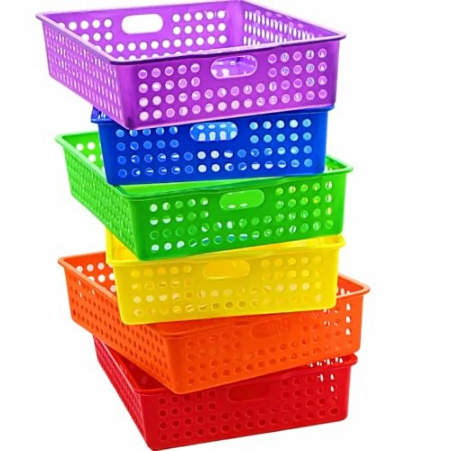 

6 Pcs Colorful Plastic Classroom Storage Bins 13.75" X 10.25" for Organizing A4 Papers Trays, Turn In Containers School Teacher