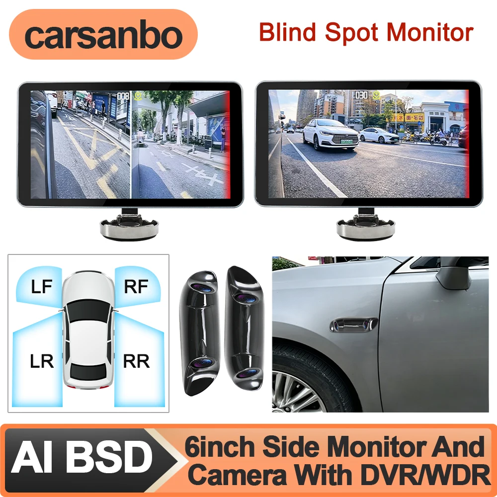 

6inch Touch Screen Digital Electronic Dual Lens Side VIew Mirror System With Camera Switch and AI BSD Voice on and Off by Speed