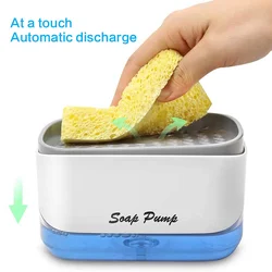 Automatic Soap Dispenser with Sponge Holder for Kitchen, Refillable Soap Container with Drain, Convenient Cleaning Tool