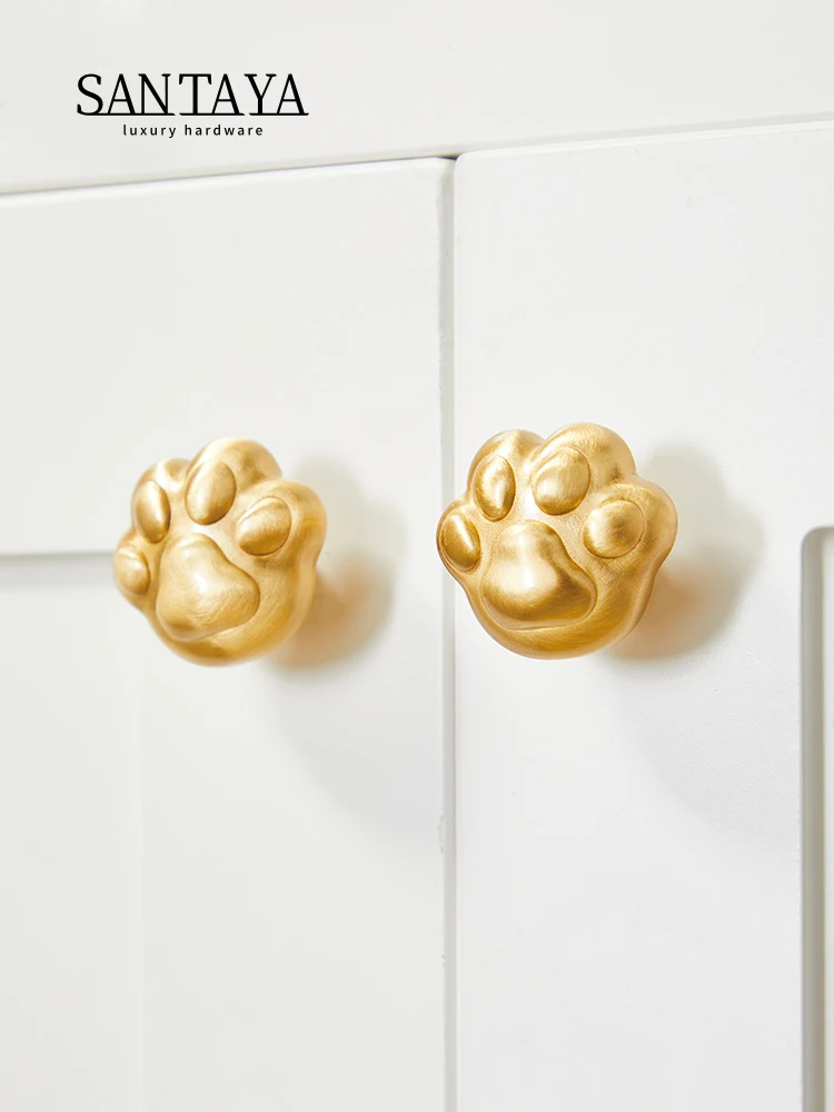 SANTAYA Cute Cat Paw Cabinet Knobs and Handles Lovely Drawer Wardrobe Pulls for Children\'s Room Solid Brass Furniture Hardware