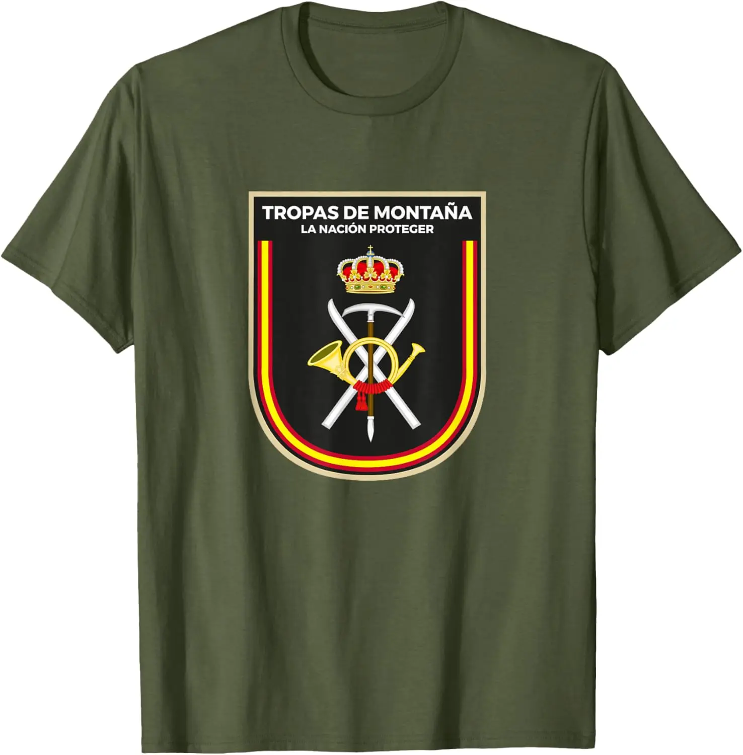 

Emblema Tropas Montaña Ejército de Tierra Ejército español T-Shirt Short Sleeve Casual 100% Cotton Shirt