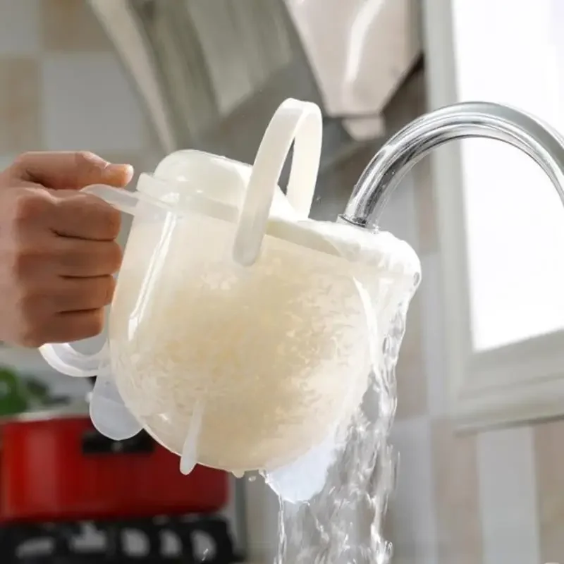 14 Oz Rice Washer Plastic Grain Rice Washing Bowl with Scale Vegetable Fruit Cleaning Tool Strainer Kitchen Colander with Handle