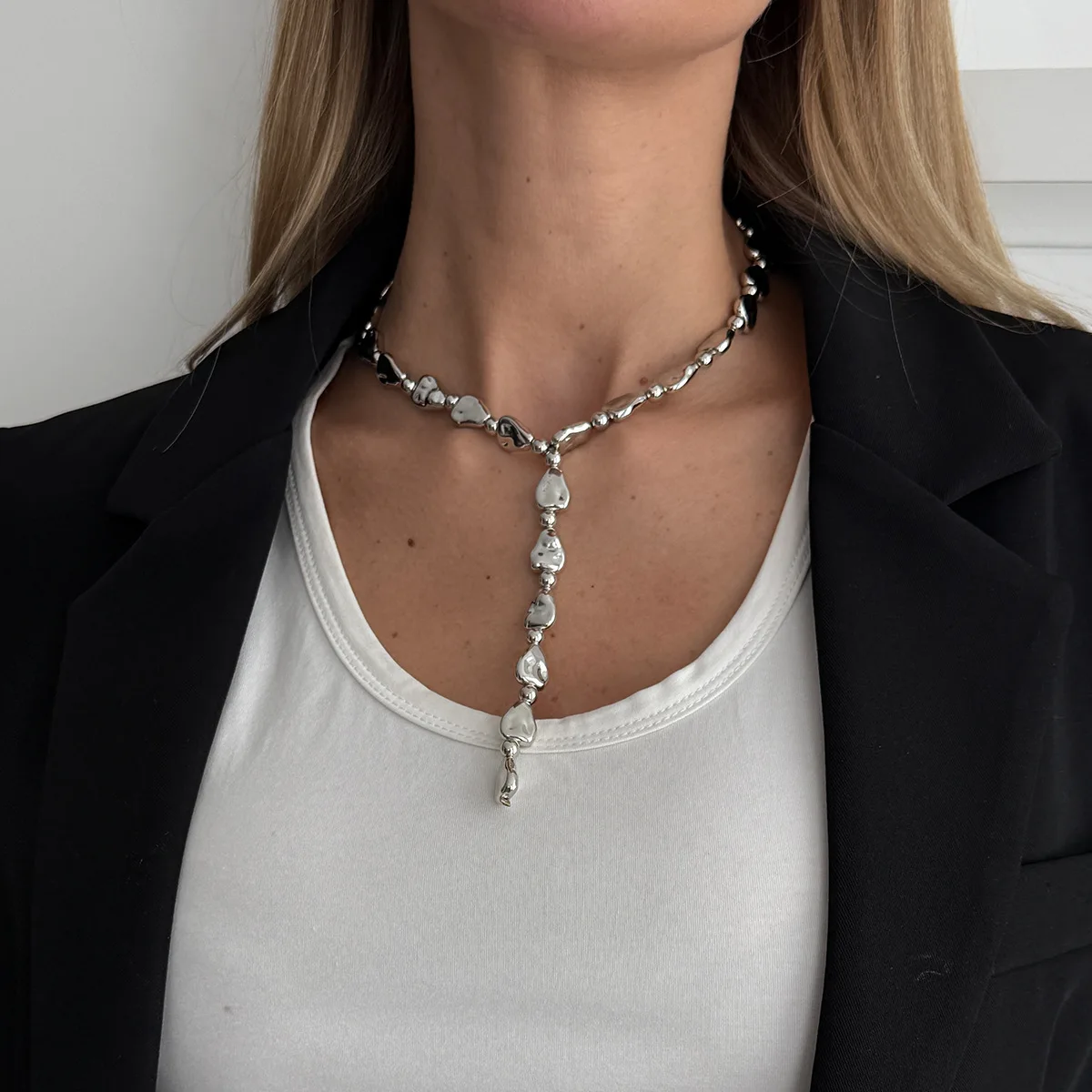 Necklace Baroque Irregular Tassel Teardrop Pendant with Strong Rose Gold Chain for Women Casual Wedding Gift Elegant