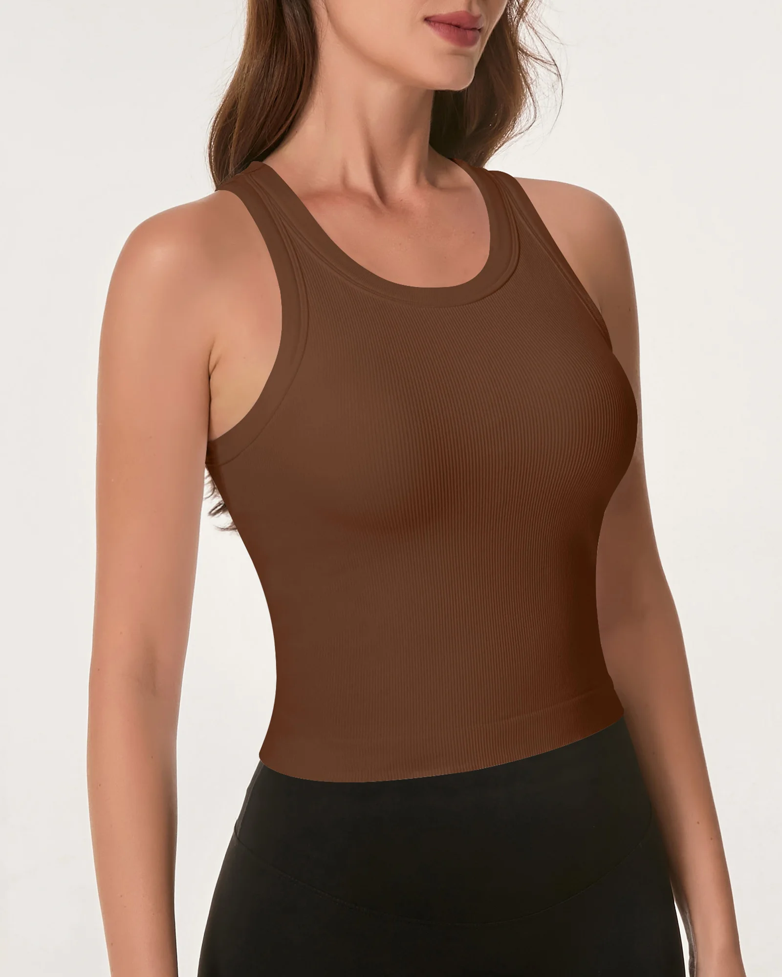 Round Neck Sports Top Solid Seamless Women's Basic Tank Top Summer Comfortable Fitted Elastic Workout Top Yoga Gym Casual Wear