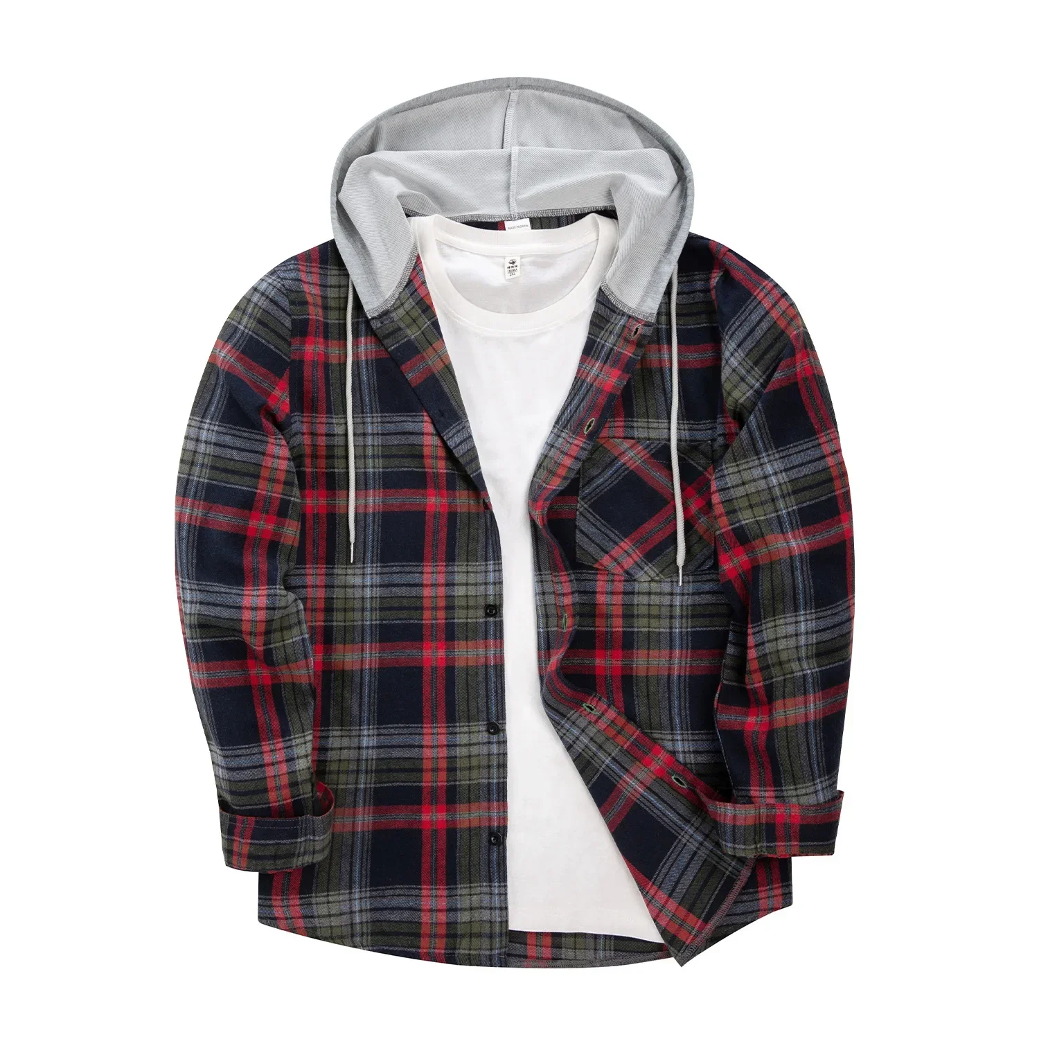 2024 Men's Autumn Casual Long Sleeve Plaid Shirt Thick Warm Men's Casual High Quality Soft Large Size Warm Shirt Tops Hooded