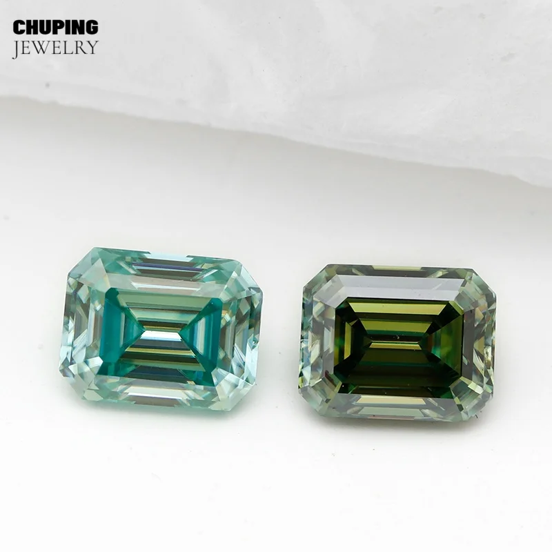 Premium Emerald Cut Green Moissanite Natural Color Moissanite With GRA Certificate Moissanite Pass Diamond Tester Loose Gemstone
